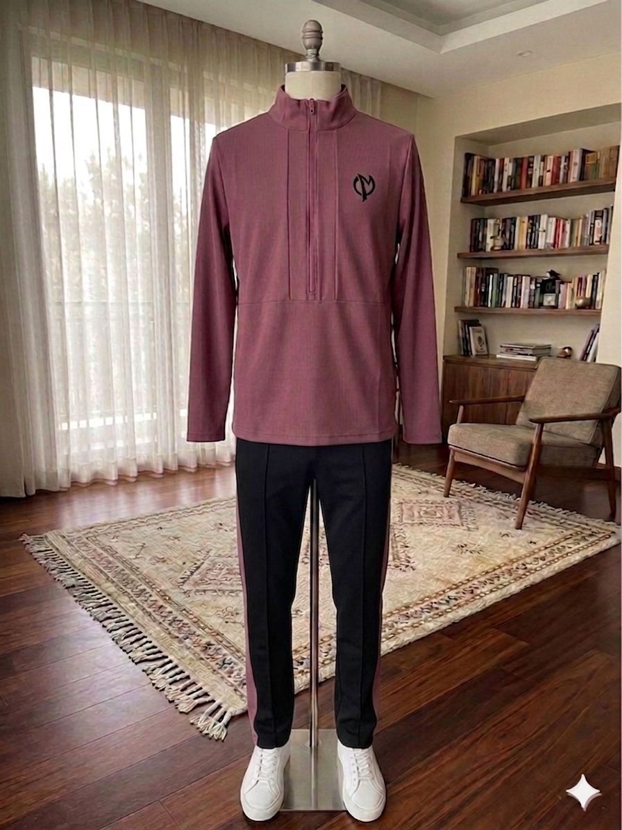 Women Set Side Stripe - Maroon/ black