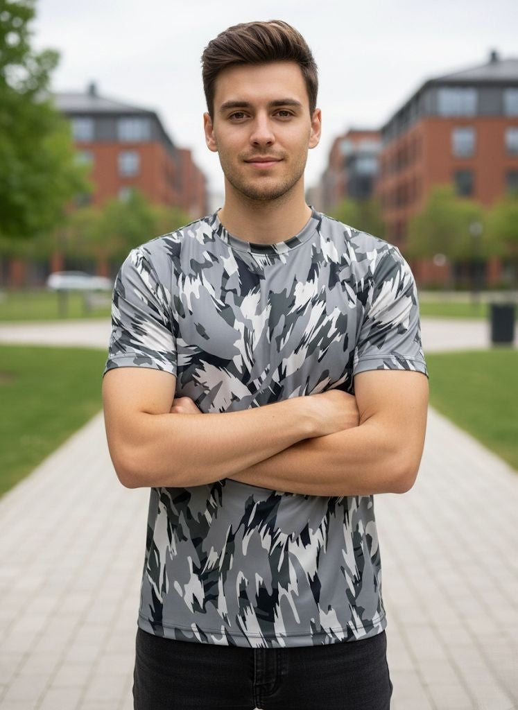 Mumtaz Grey Camouflage Crew Neck Shirt