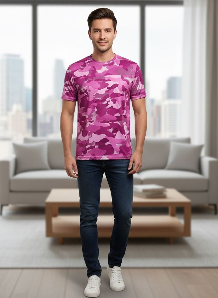 Mumtaz Pink Camouflage Crew Neck Shirt