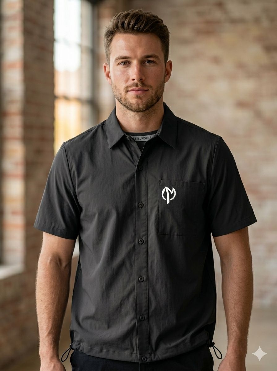 Mens Half-Sleeve Black Cotton Shirt